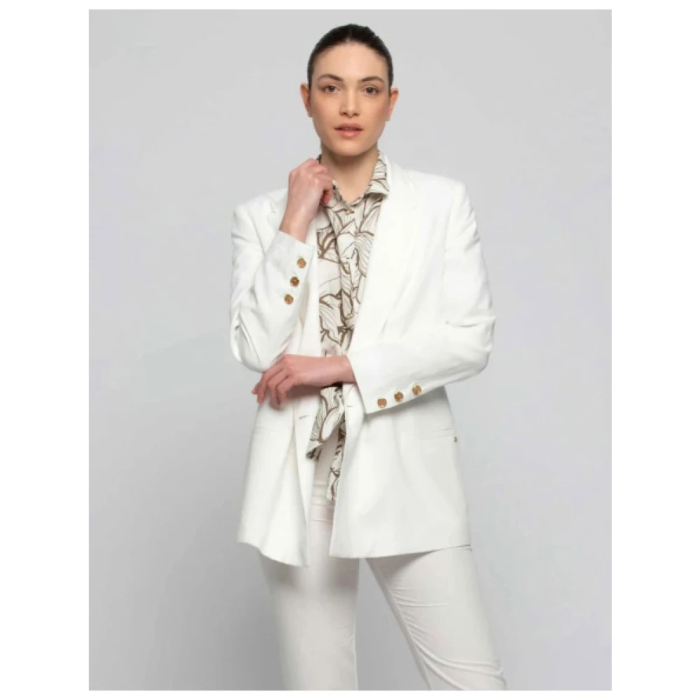 Kocca Elegant Linen Blend Double-Breasted Blazer White Dames