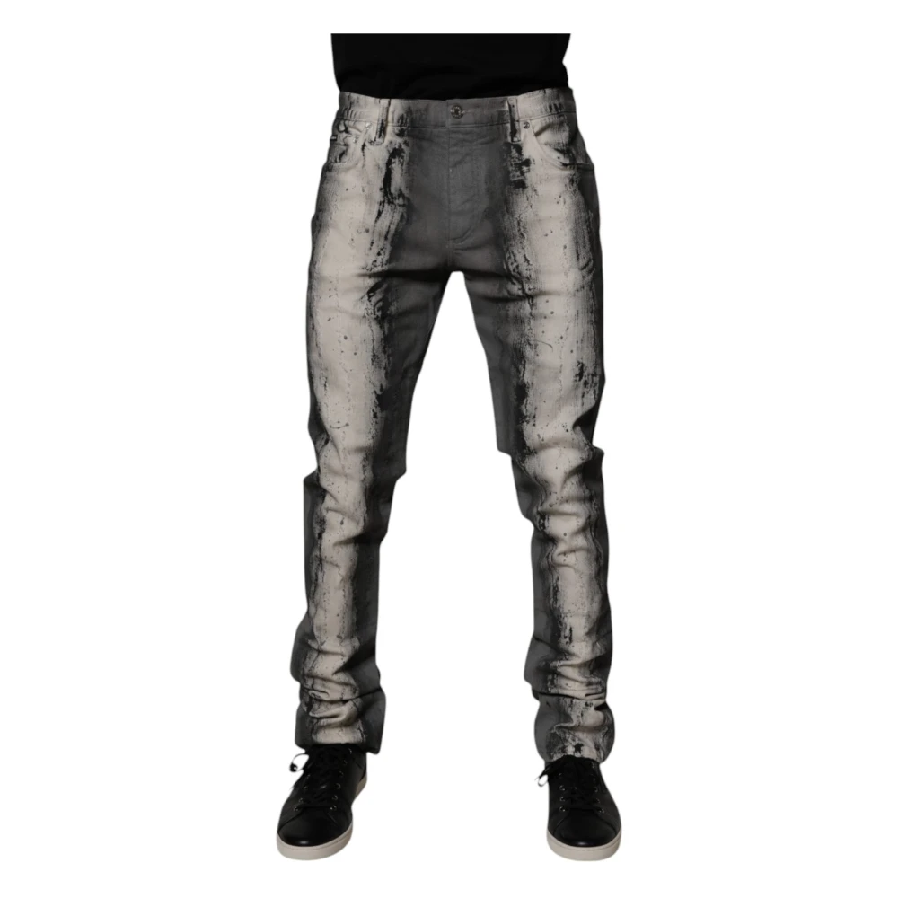 Dolce & Gabbana Men's Gray Slim-Fit Jeans,, Tie Dye Skinny Denim Jeans Medium