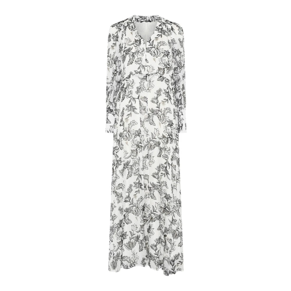 Bruuns Bazaar Elegante Chiffonbbganja Jurk met Zwarte Bloem White Dames