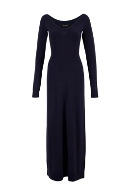 Mörkblå Off Shoulder V-ringad Klänning