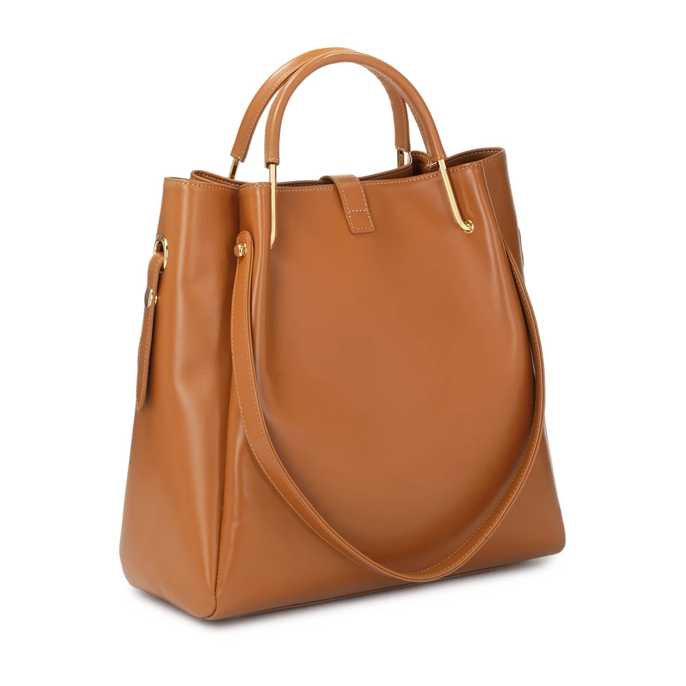 Kazar Grote leren handtas met dubbele handvatten Brown Dames