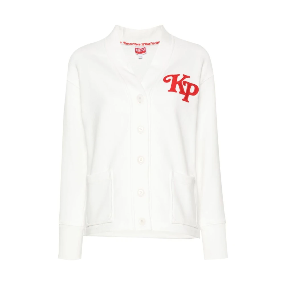 Kenzo Wit V-Hals Sweatshirt met Geborduurd Logo White Dames