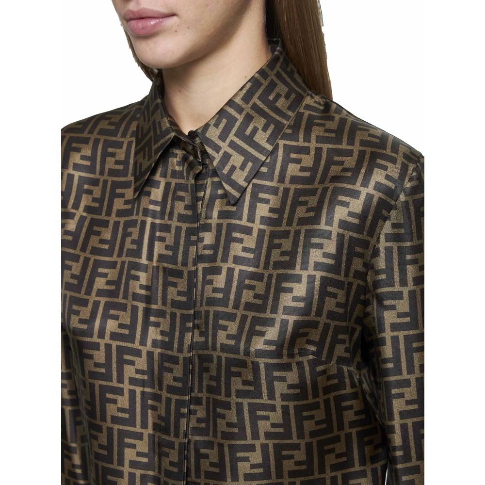 Fendi Zijden cropped shirt in modetinten Brown Dames