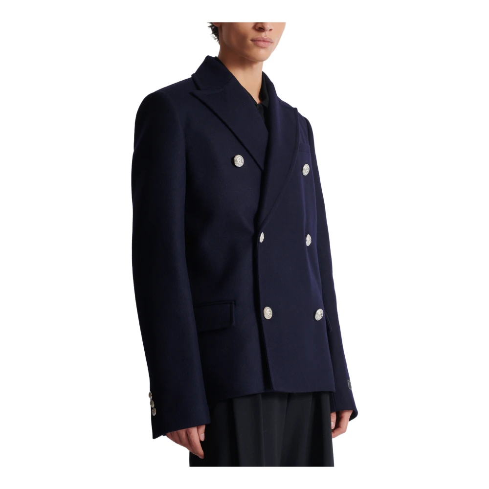 Balmain Korte gevilde wollen jas Blue Heren