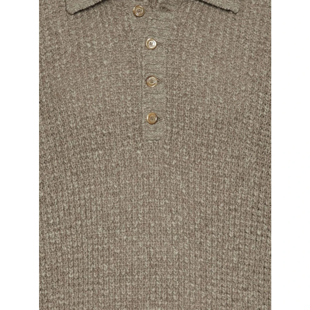 BRUNELLO CUCINELLI Beige Kasjmiermix Gebreide Polo Sweater Beige Heren