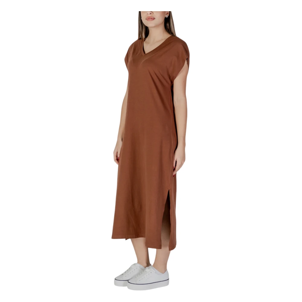 b.Young Bruine V-hals Jurk Lente Zomer Katoen-Lycra Brown Dames