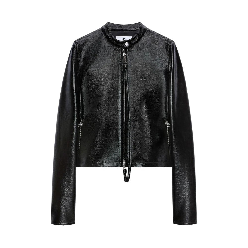Courrèges Zwart rits buitenkleding met logo borduurwerk Black Dames