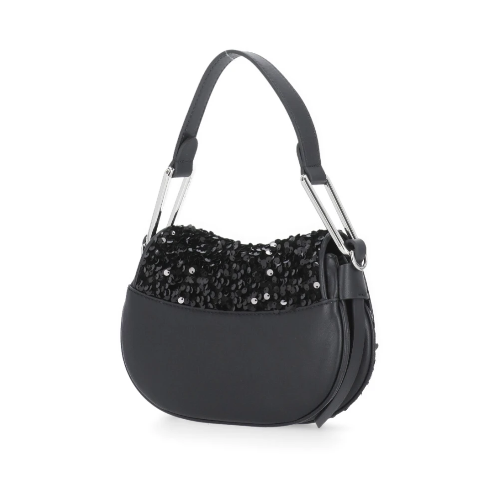 Coccinelle Zwarte leren schoudertas met pailletten Black Dames