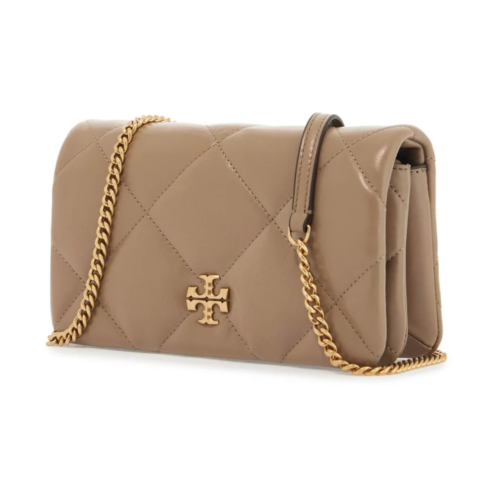 TORY BURCH Gewatteerde Mini Schoudertas met Dubbele T Detail Beige Dames