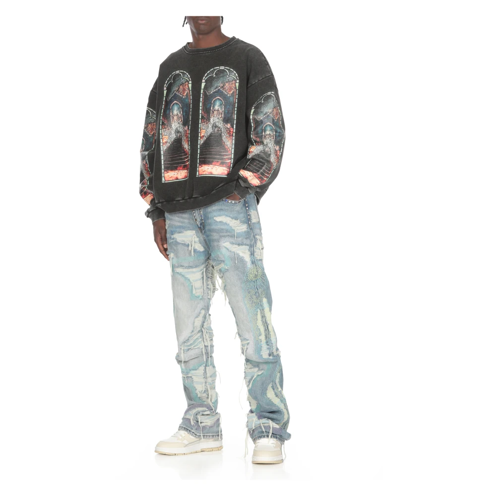Who Decides War Blauwe Katoenen Jeans met Studs en Gescheurde Details Blue Heren