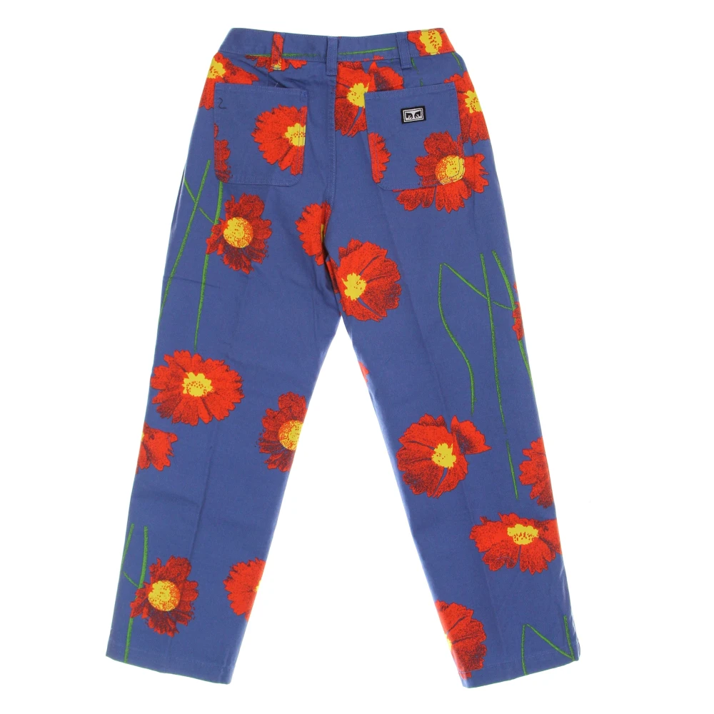 Obey Bloemenprint katoenen canvas broek Blue Heren