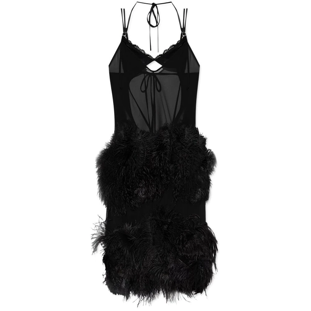 The Attico Zwarte Veer Detail V-Hals Jurk Black Dames