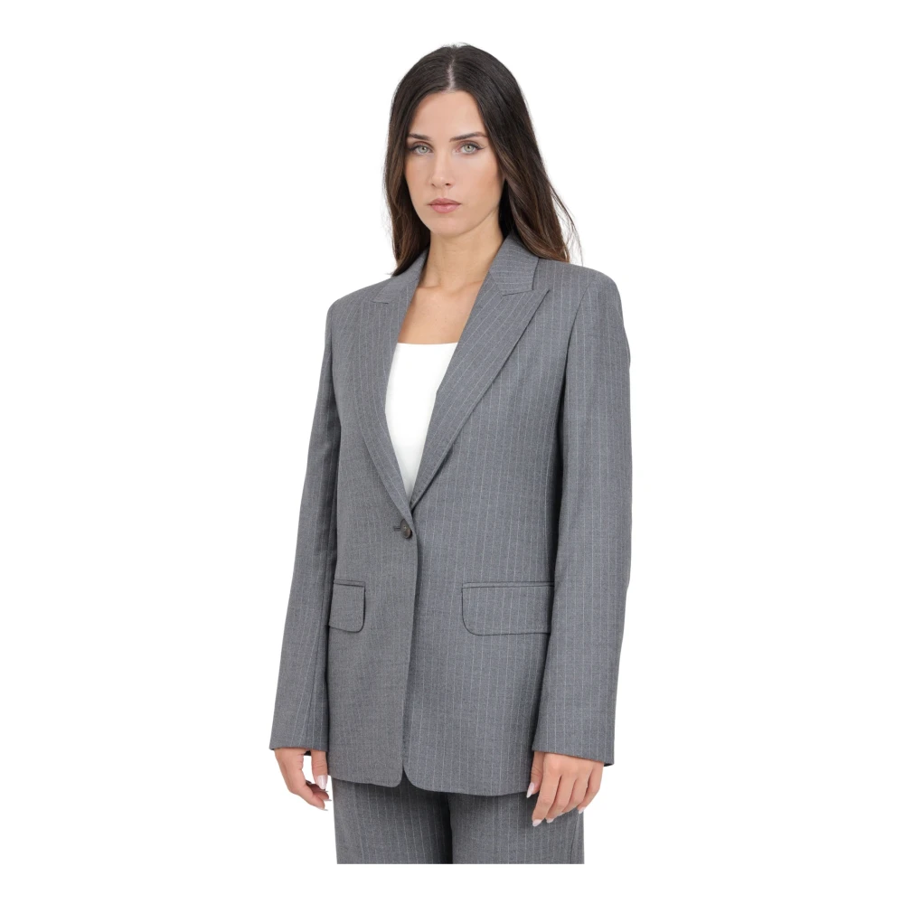 Max Mara Grijze Gestreepte Single-Breasted Jas Gray Dames