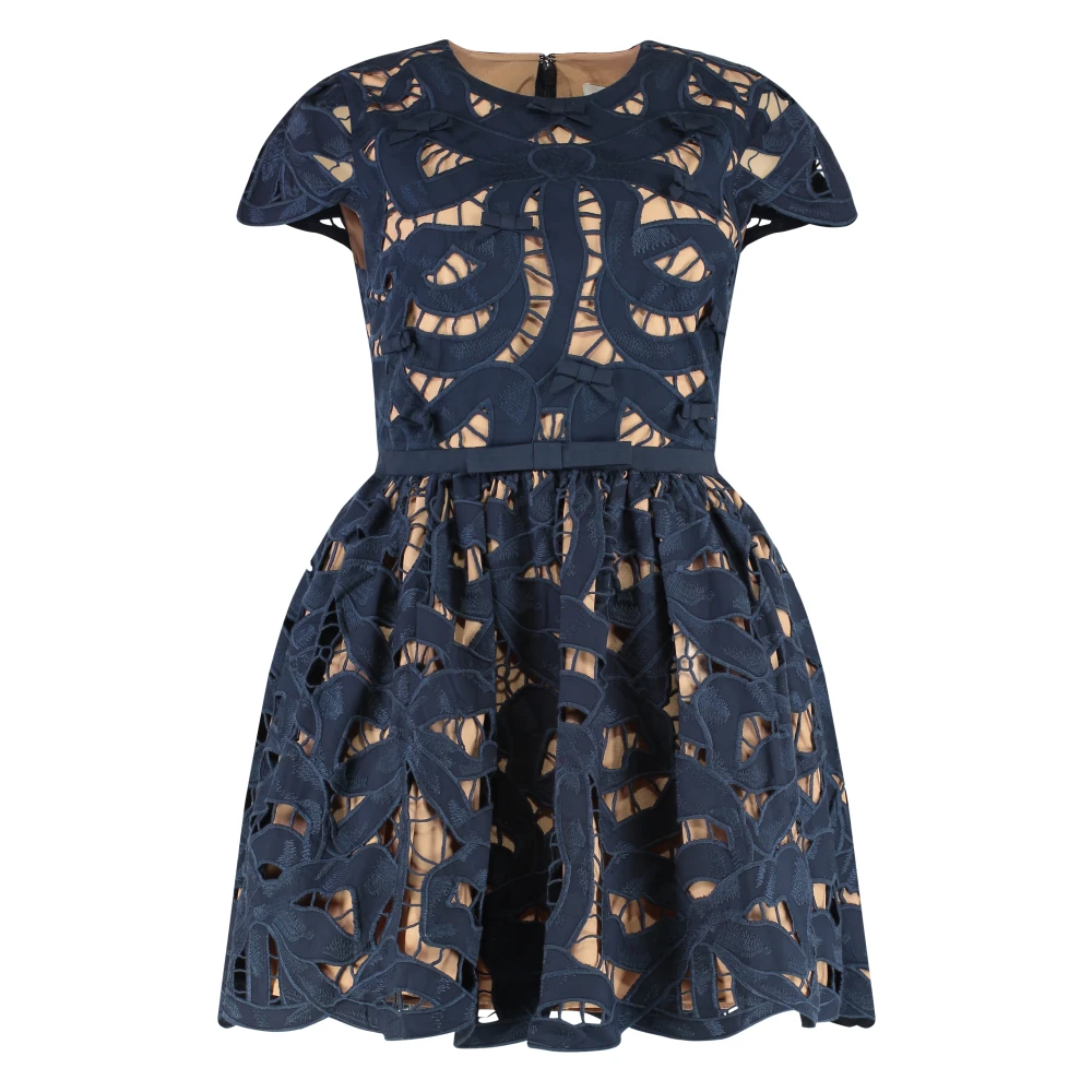 Self Portrait Women's Blue Embroidered Mini Dress