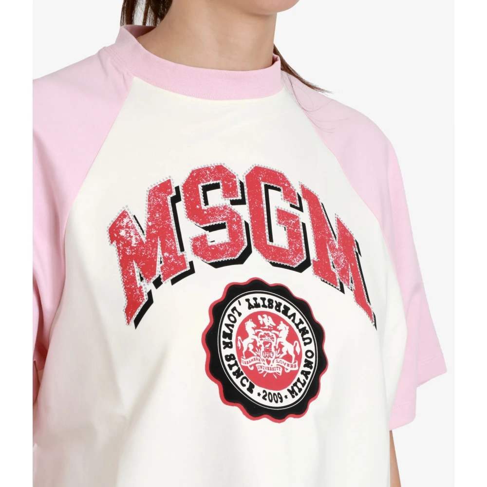 Msgm College Style Katoenen Jersey Ronde Hals Pink Dames