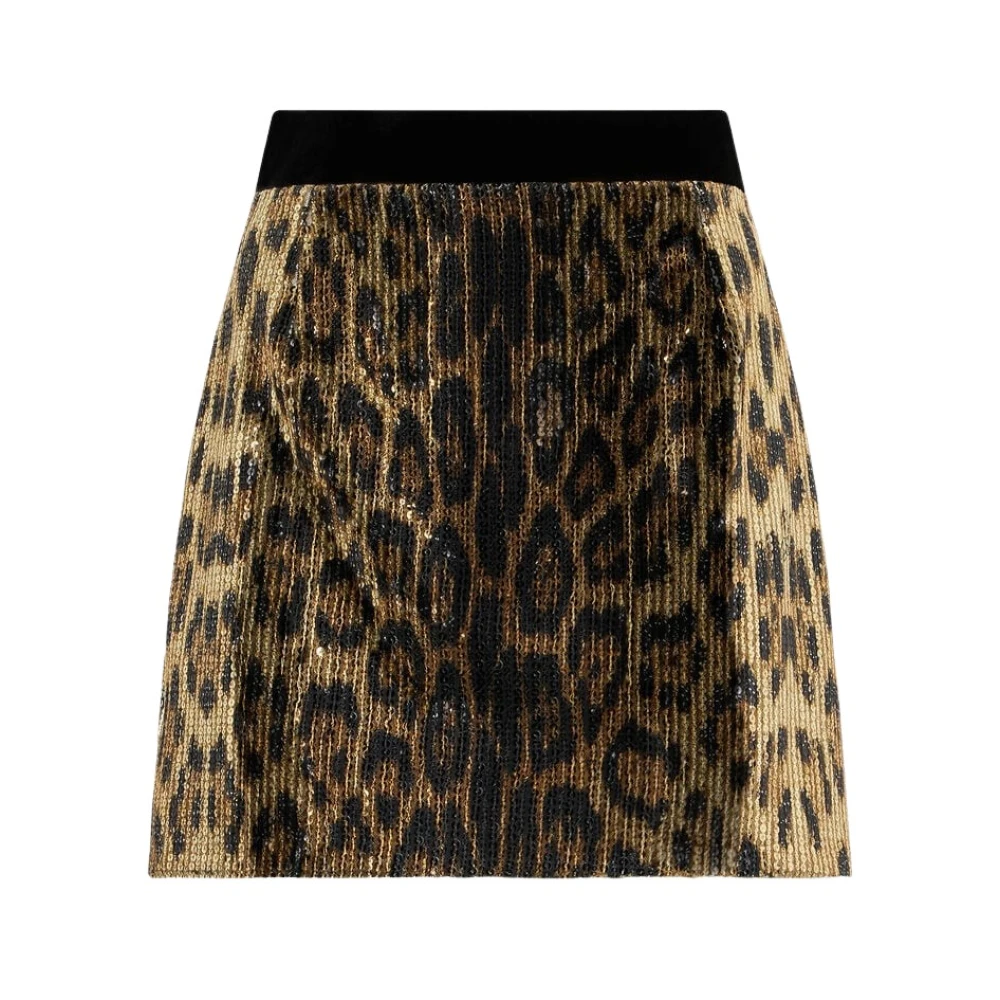 Roberto Cavalli Women's Beige Short Skirts, S, Leopard-Print Sequin Mini Skirt