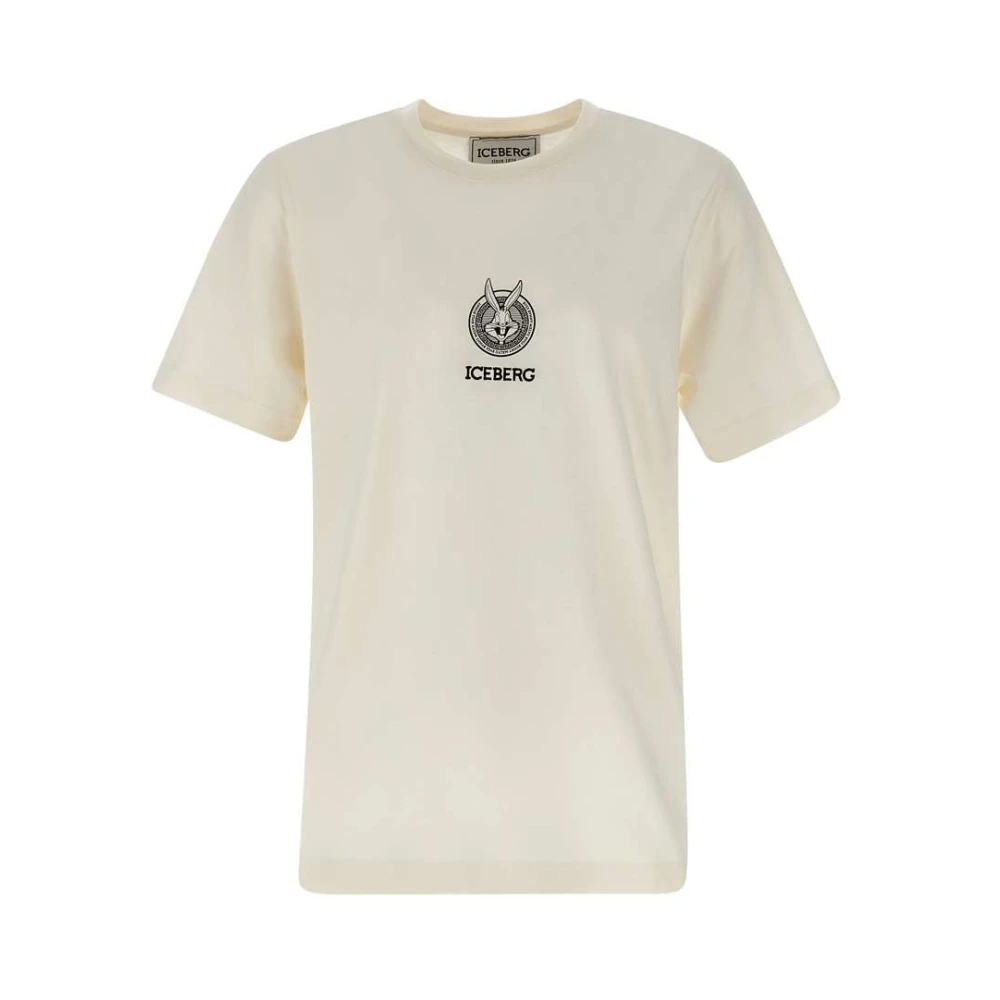 Iceberg Heren Wit Katoenen T-Shirt met Zwart Logo White Heren
