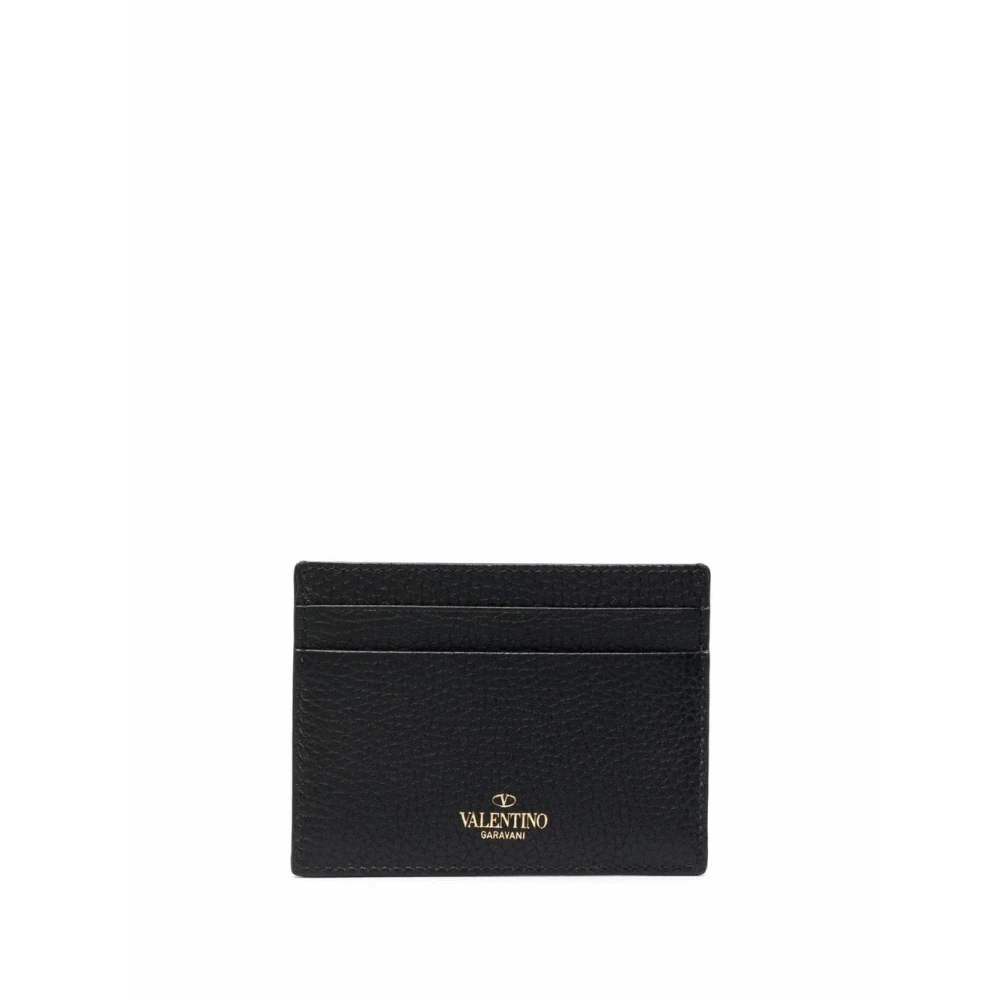 Valentino Garavani Zwarte Leren Studs Kaarthouder Black Dames