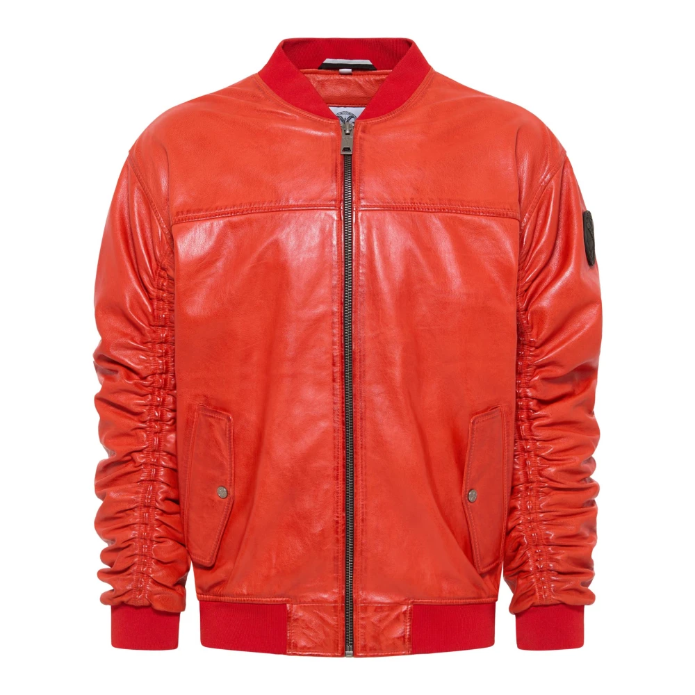 Carlo colucci Unieke Badge Leren College Jack Red Heren