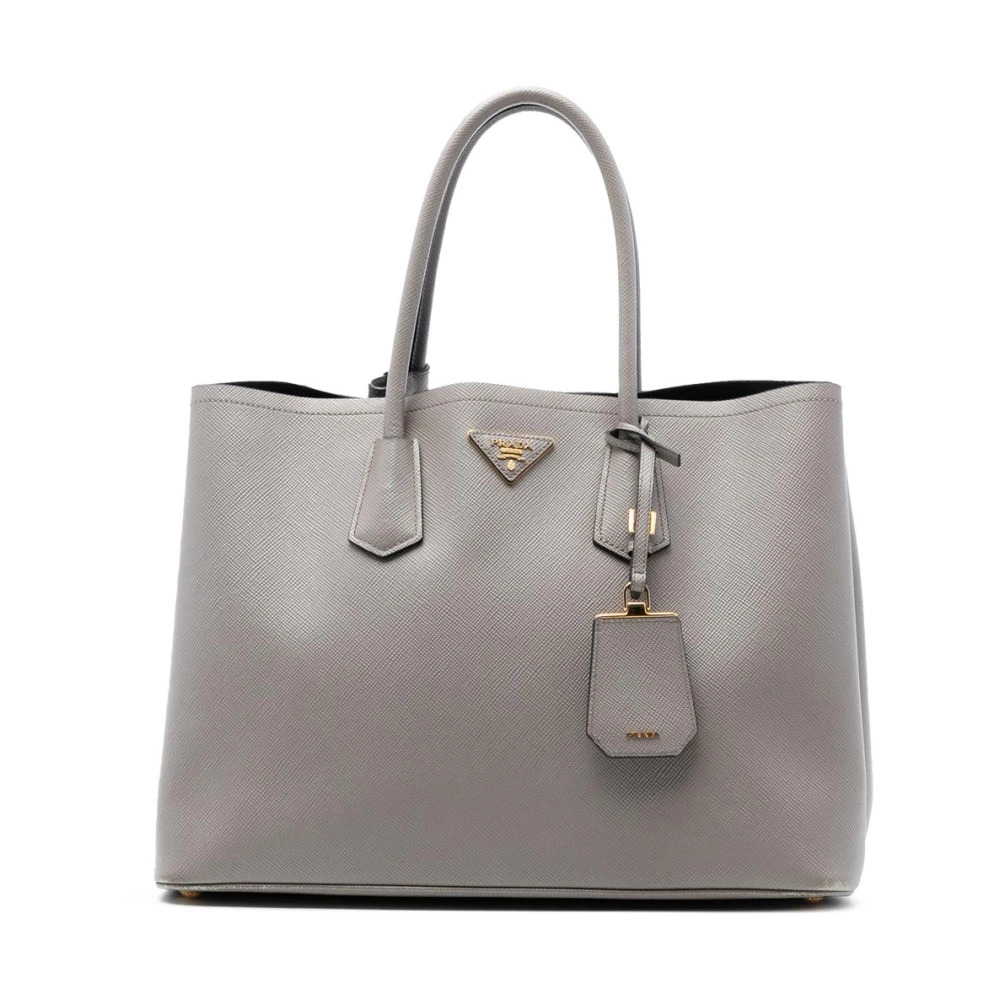 Prada Vintage Women's Gray Pre-Owned Structured Leather Tote