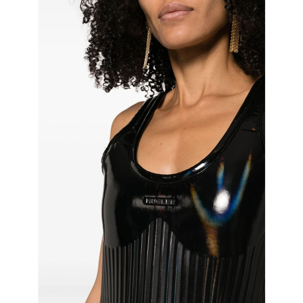 Mugler Zwarte Glanzende Stretch Top Black Dames