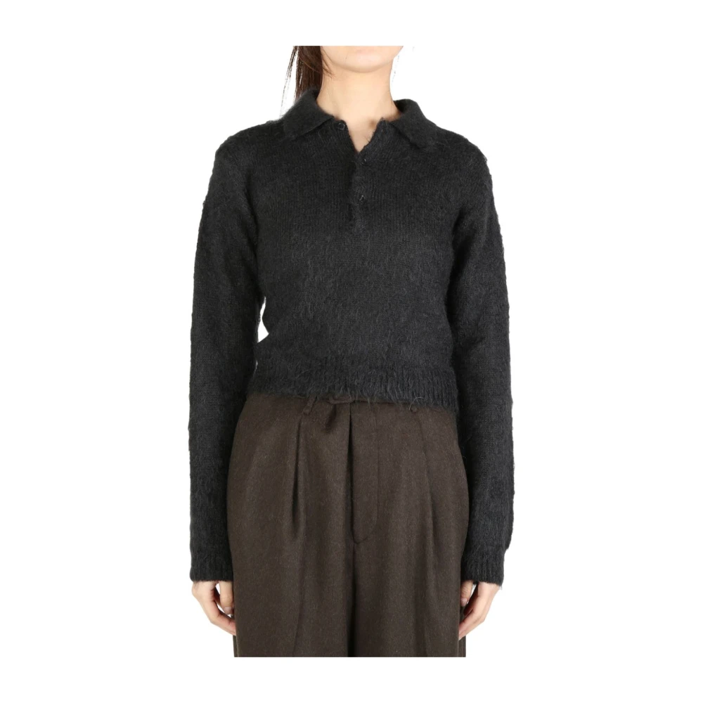 Auralee Geborsteld Effect Poloshirt Zwart Black Dames