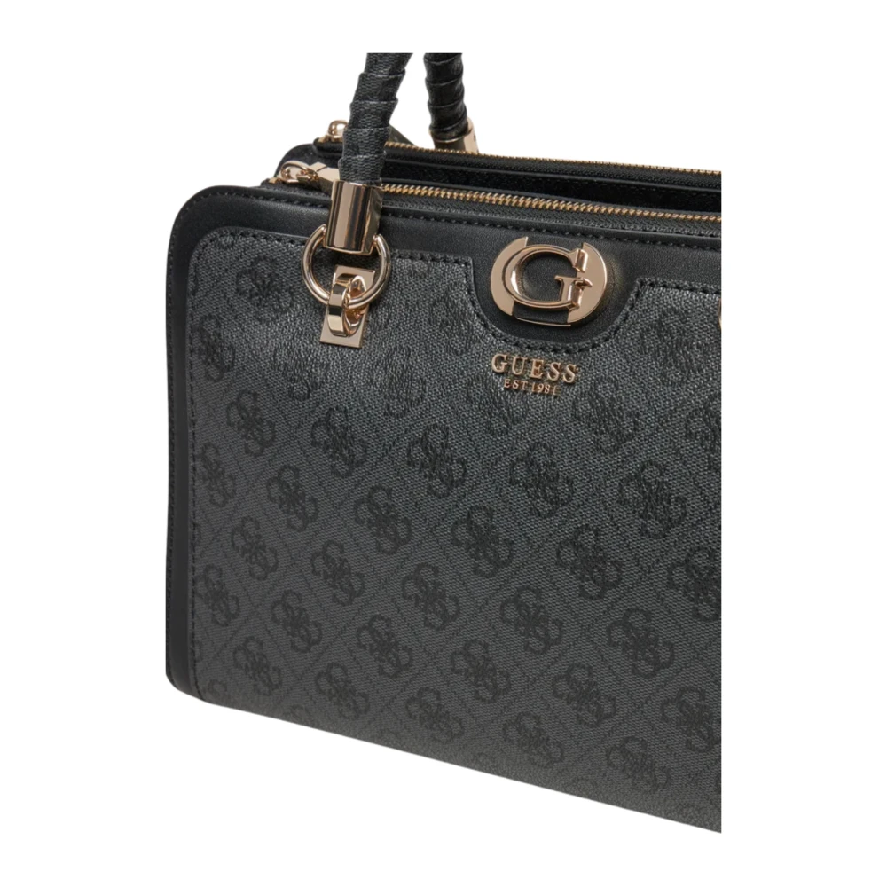 Guess Logo Society Satchel in Steenkool Black Dames