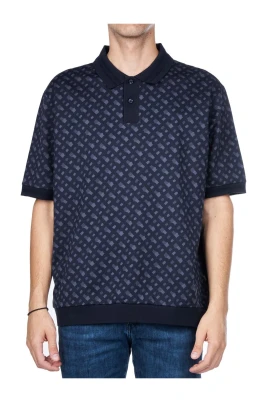 Blå Bomull Monogram Polo Skjorta