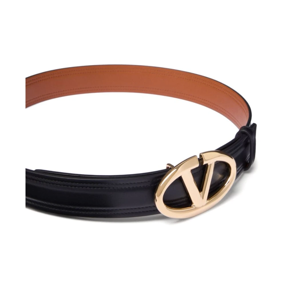 Valentino Garavani Zwarte leren riem met VLogo-gesp Black Dames
