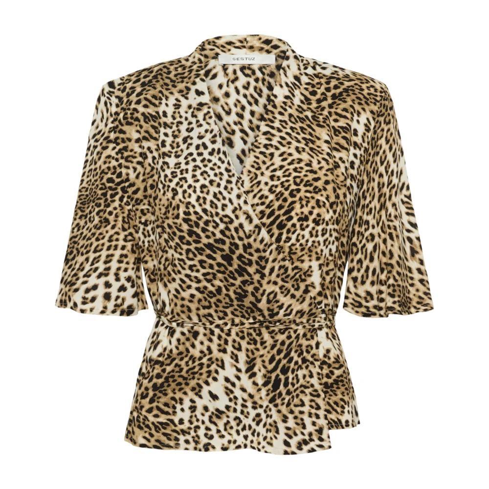 Gestuz Luipaardprint Wrap Top Blouse Brown Dames