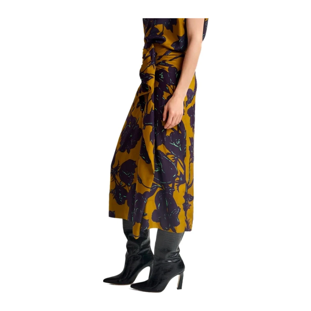 Essentiel Antwerp Bronzen Bloemen Gedrapeerde Zijden Rok Multicolor Dames