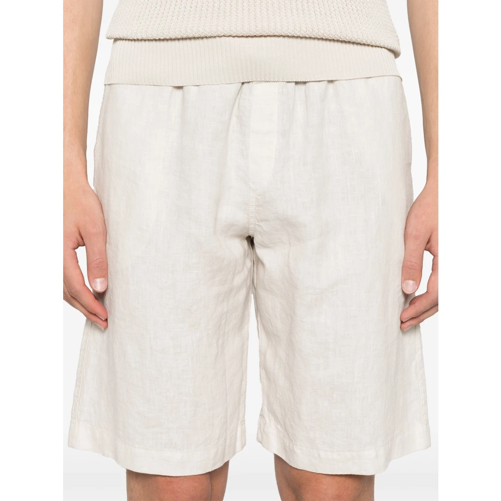 Fedeli Linnen Elastische Riem Trekkoord Shorts Beige Heren