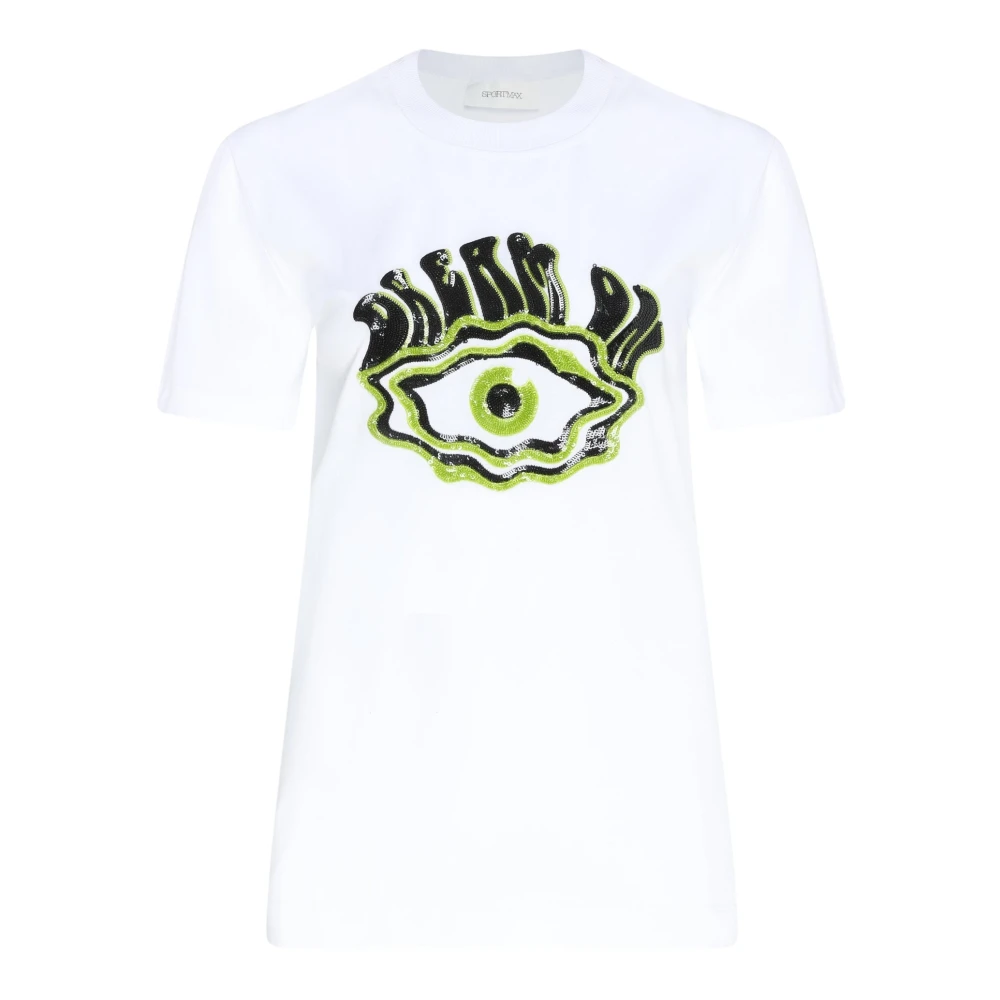 SPORTMAX Wit Oogprint Slim Fit T-Shirt White Dames