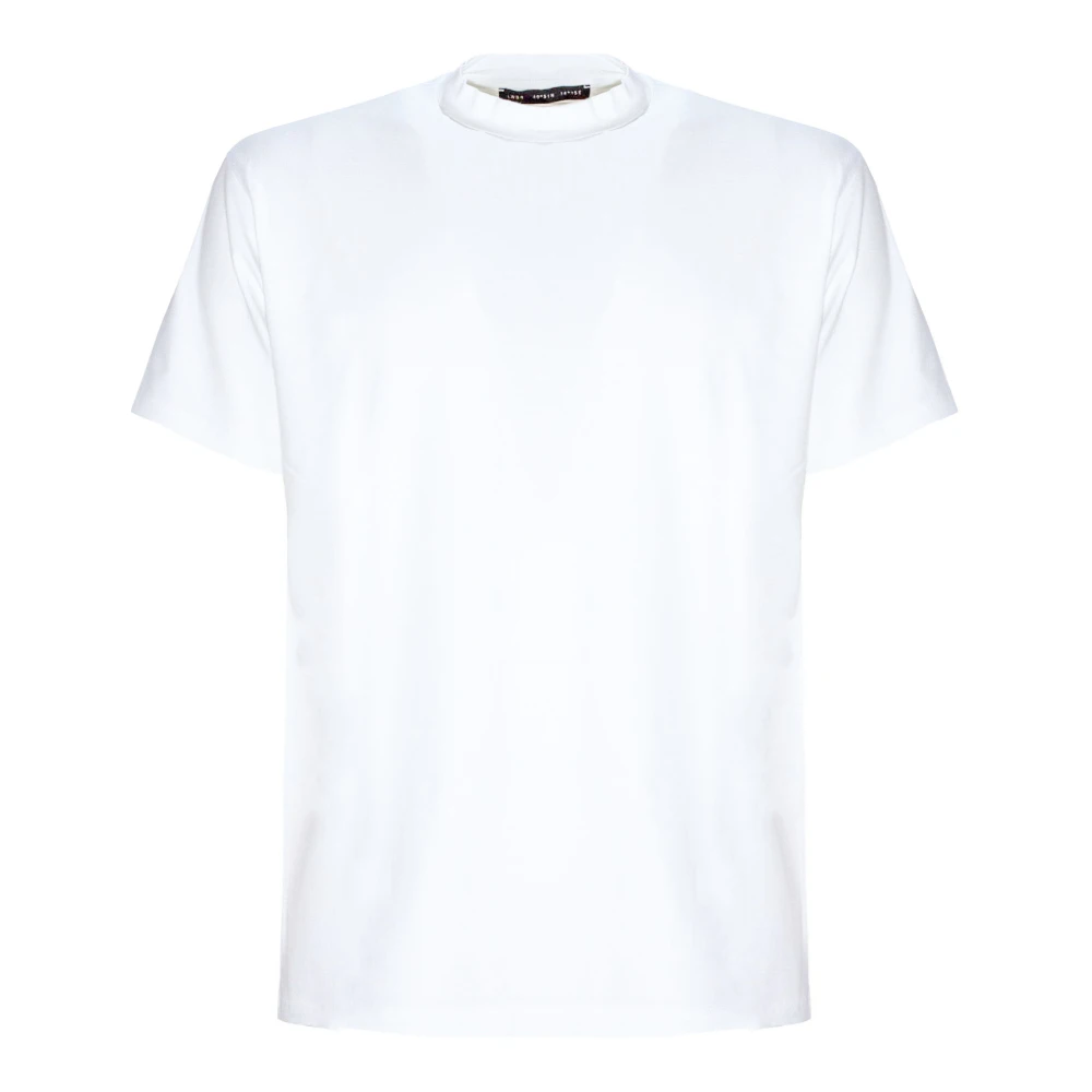 Low Brand Witte Katoenen T-shirt met Geribbelde Halfnek White Heren