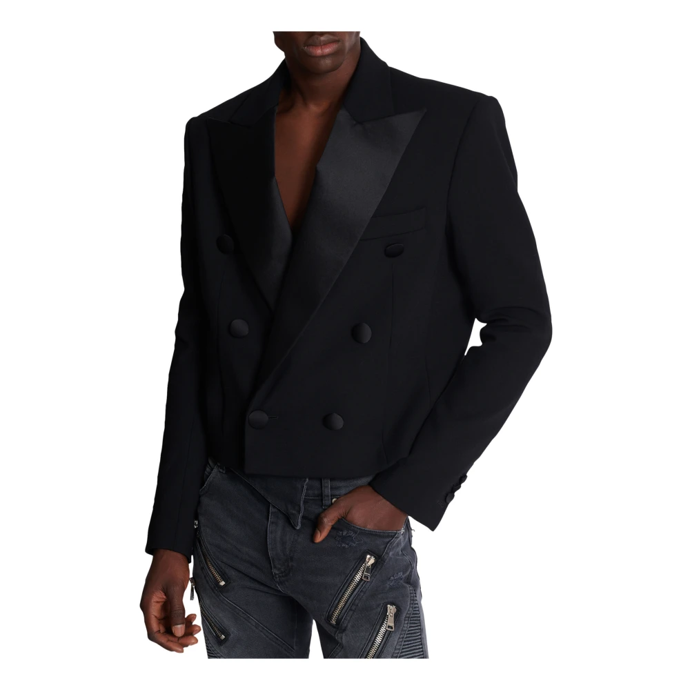 Balmain Cropped double crepe jasje Black Heren