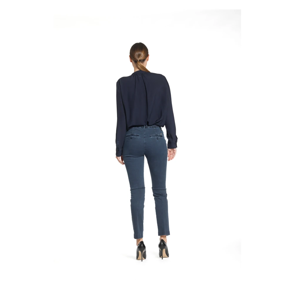 Mason's Satin Slim Fit Chino Broek Blue Dames