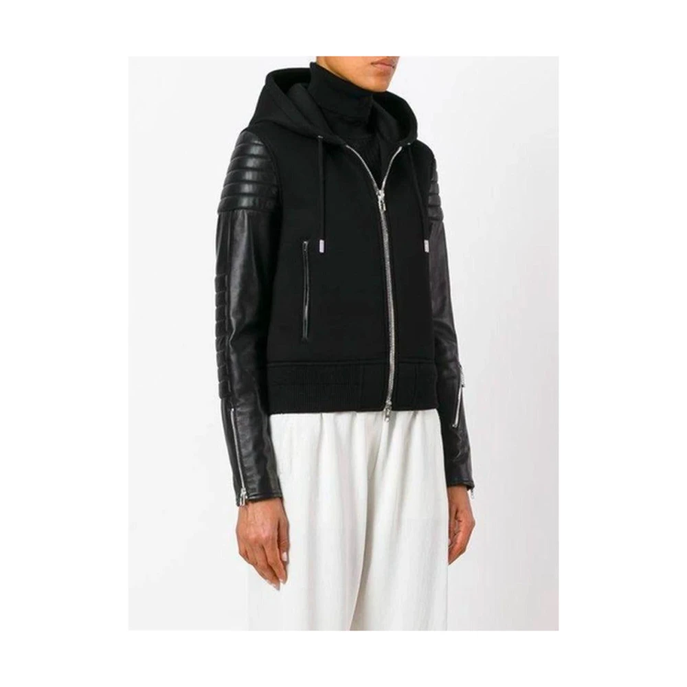 Givenchy Gewatteerde viscosejas met leren inzetstukken Black Dames