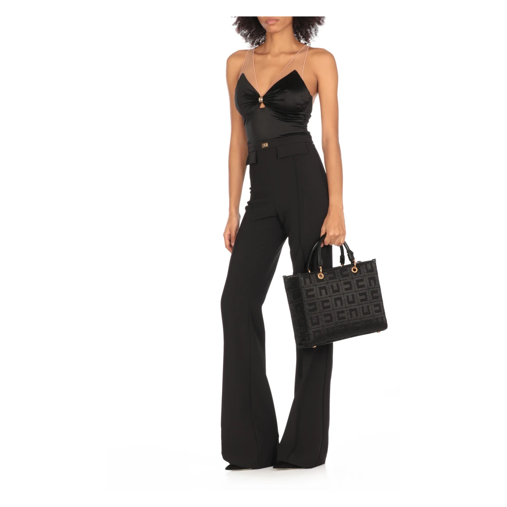 Elisabetta Franchi Zwarte Crêpe Broek met Zijrits Black Dames