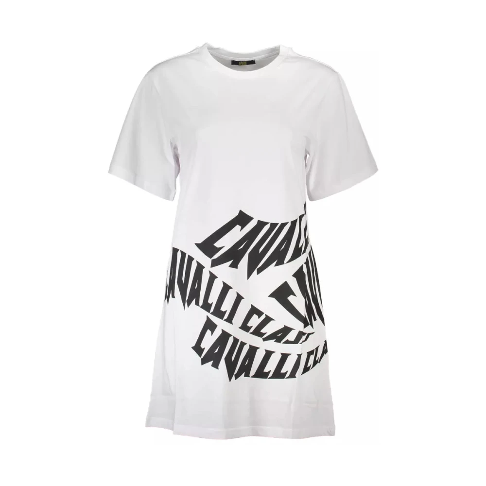 Cavalli Class Women's White Short Dresses, S, Short Sleeve Cotton Dress