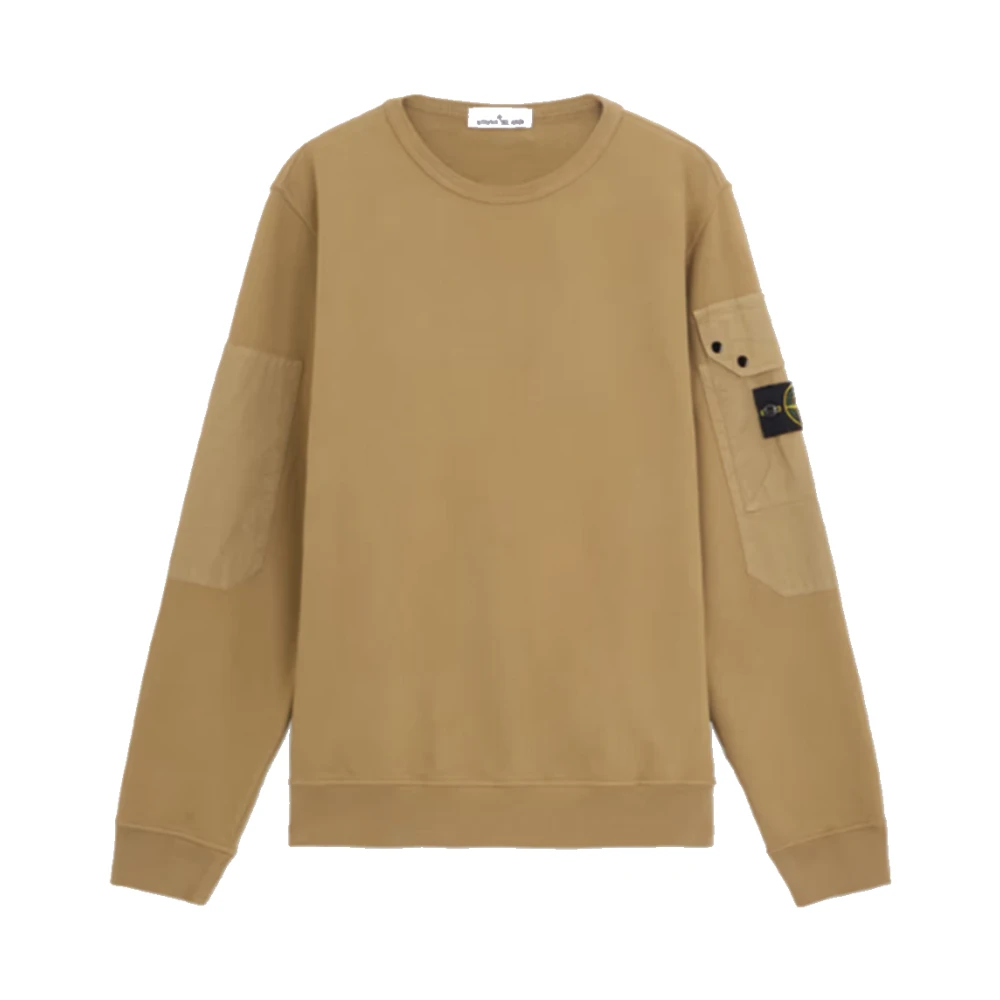 Stone Island Geborsteld katoenen fleece trui met zakken Beige Heren