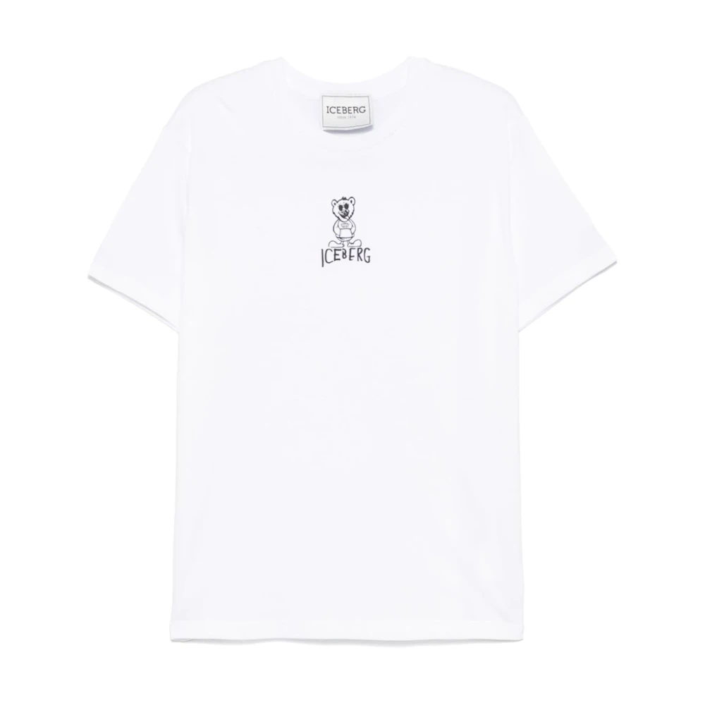 Iceberg Men's White T-Shirts,, Logo Print Crew Neck T-Shirt Medium