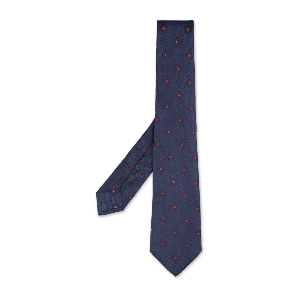Kiton Blauwe Zijden Bloemenpatroon Stropdas Blue Heren