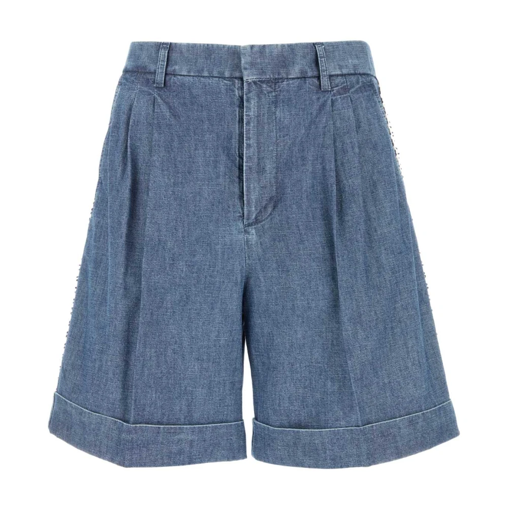 Valentino Garavani Men's Blue Denim Shorts, 2XL, Denim Bermuda Shorts With Jacquard Hem