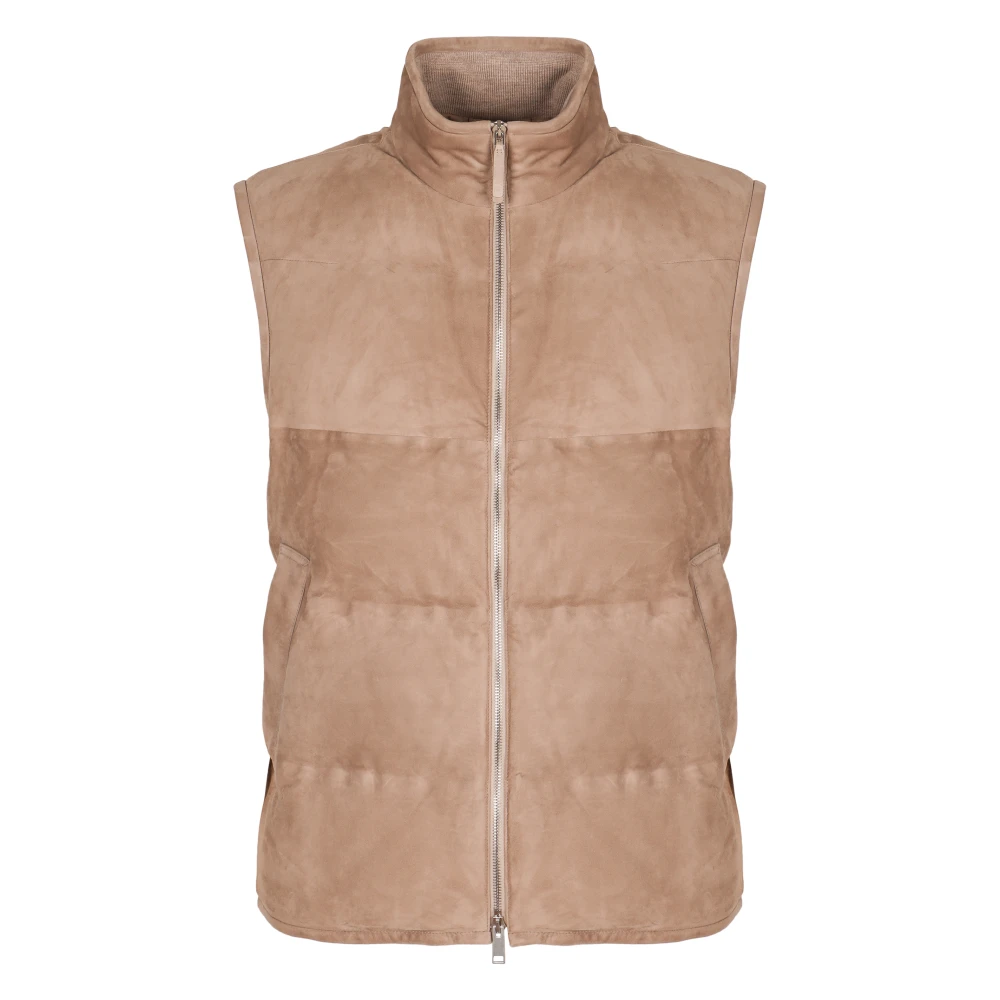 Ermenegildo Zegna Suede Full Zip Down Vest Beige Heren