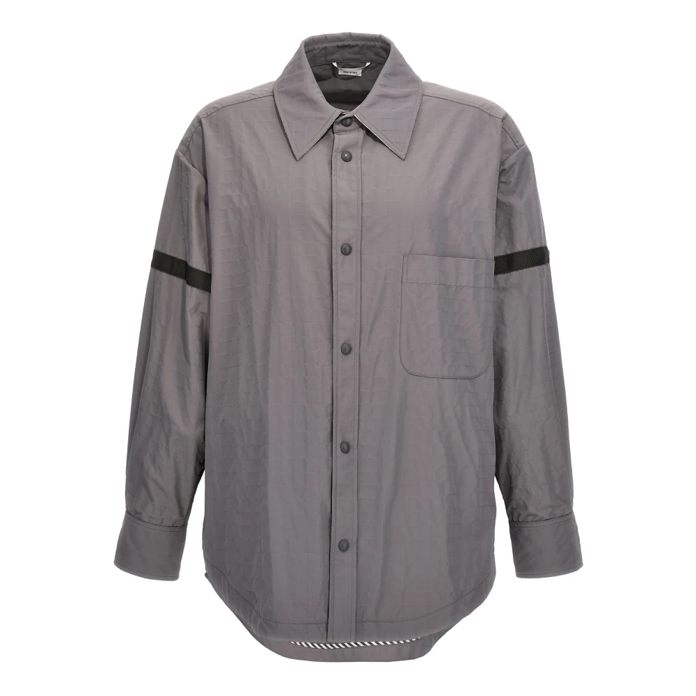 Thom Browne Men's Gray Casual Shirts, M, Snap Front Overshirt