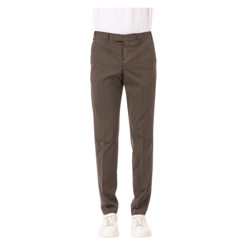 Pt Torino Men's Brown Silk And Cotton Stretch Trousers