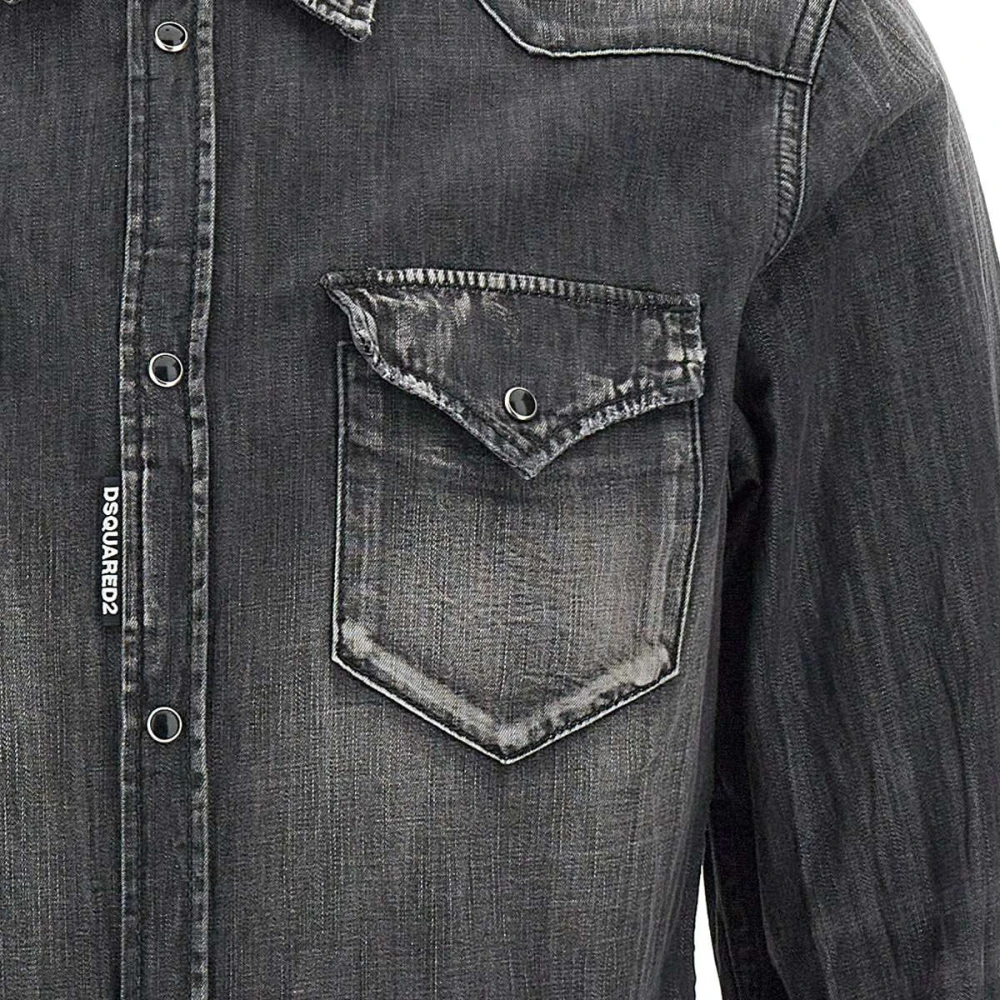 Dsquared2 Zwarte Western Denim Overhemd Black Heren