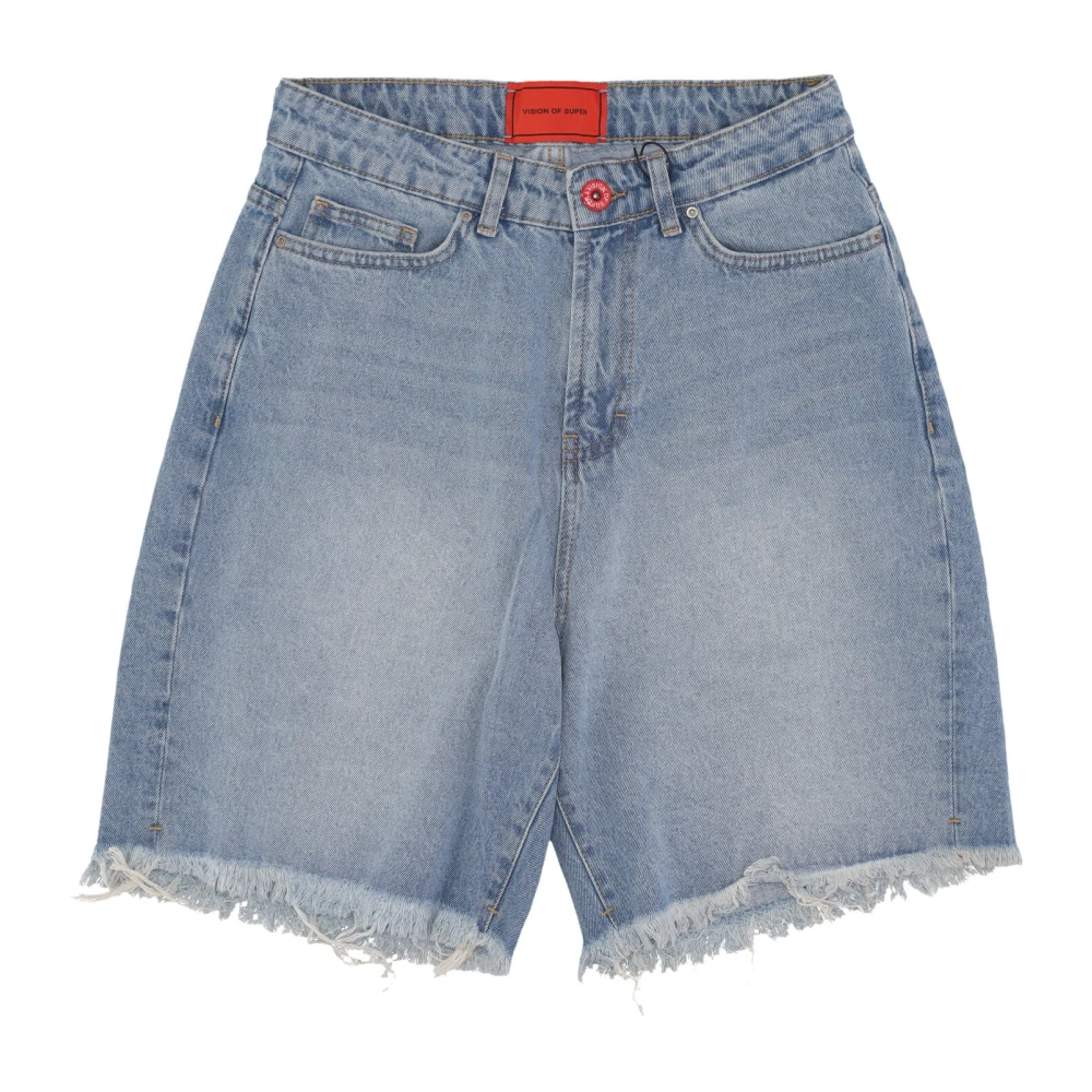 Vision OF Super Flames Logo Denim Shorts Blue Heren