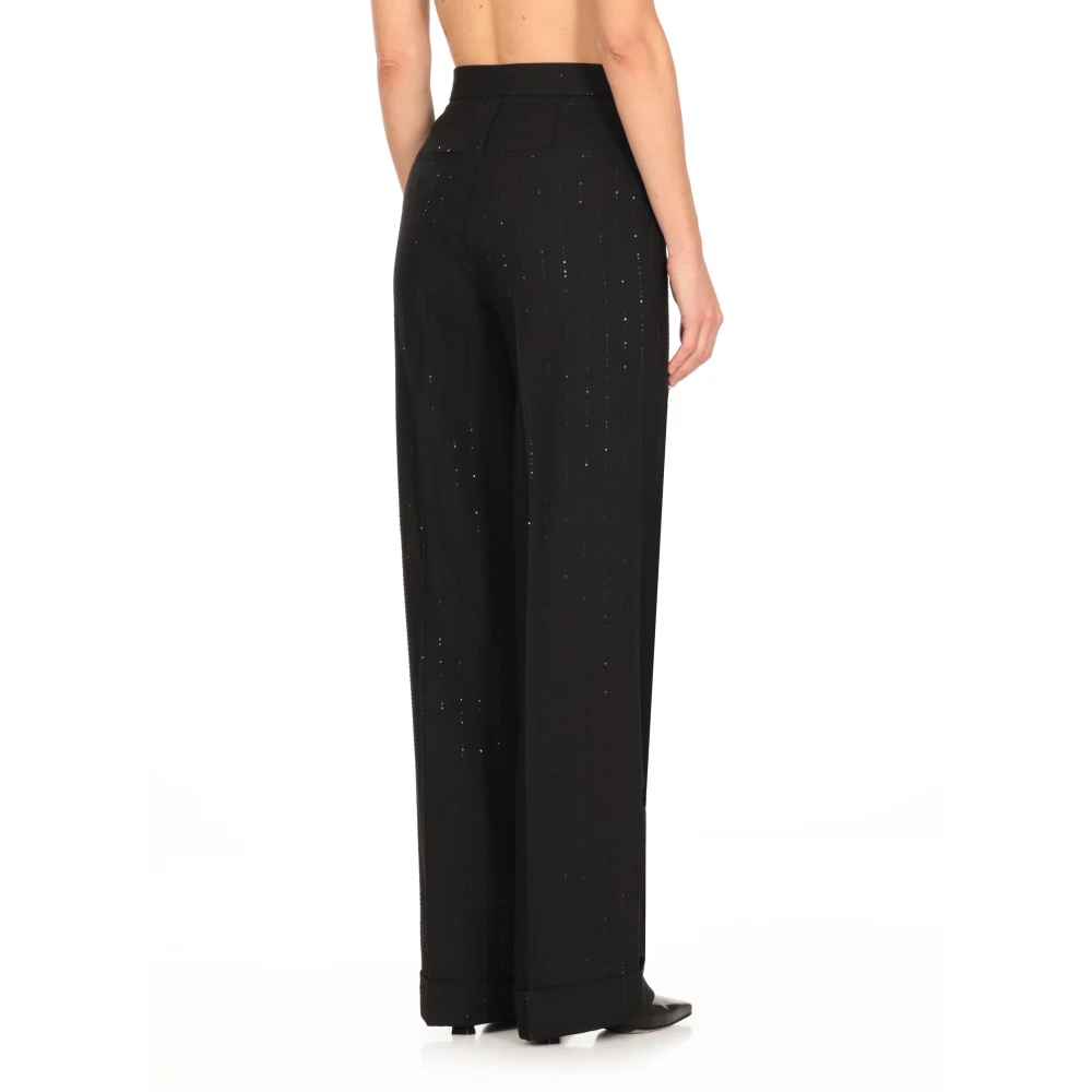 Antonelli Firenze Zwarte wolblend palazzo broek Gestreepte pailletten Black Dames