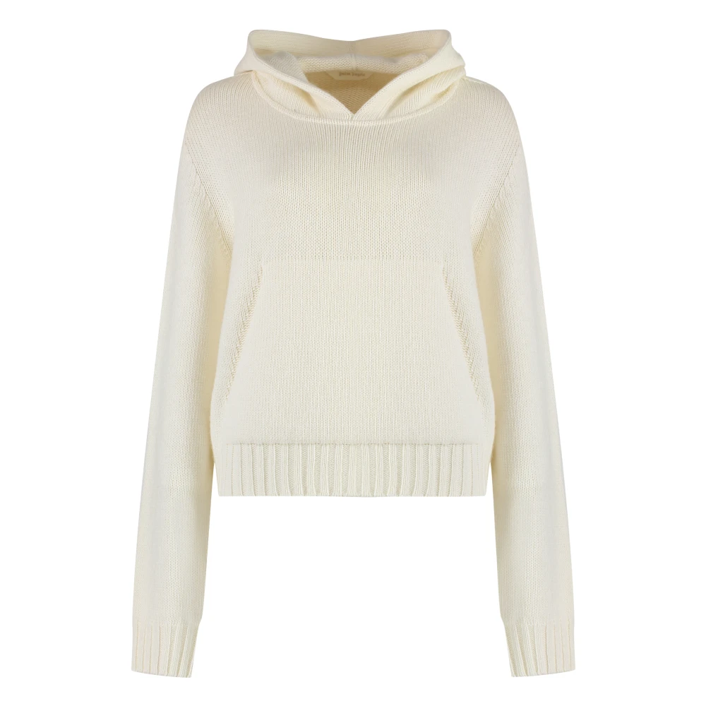 Palm Angels Lyxig Stickad Hoodie med Ribbade Kanter Beige, Dam